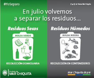 Mar Chiquita: El miércoles 1 de julio comienza la separación de residuos en origen
