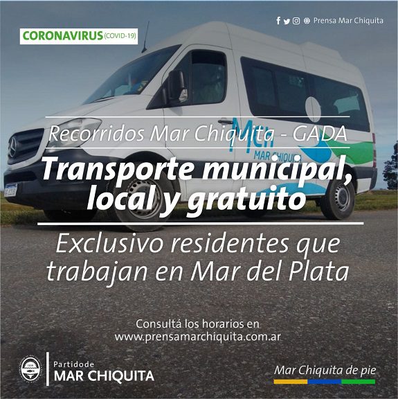 Mar Chiquita: Transporte municipal gratuito hasta el GADA para residentes que trabajen en Mar del Plata