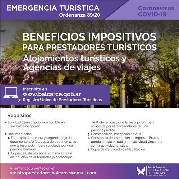 Balcarce: Beneficios impositivos para prestadores turísticos.