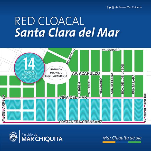 Se habilitaron 14 nuevas manzanas a la red cloacal en Santa Clara del Mar