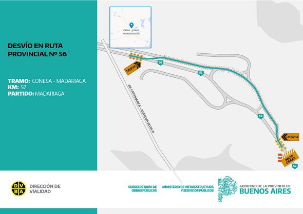 Ruta Provincial N°56: desvíos por obras viales en el km 57