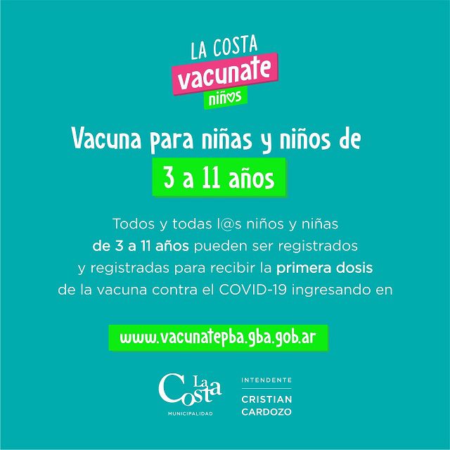 Avanza la campaña de vacunación en el Partido de La Costa: comienza la aplicación de primeras dosis a menores de 3 a 11 años