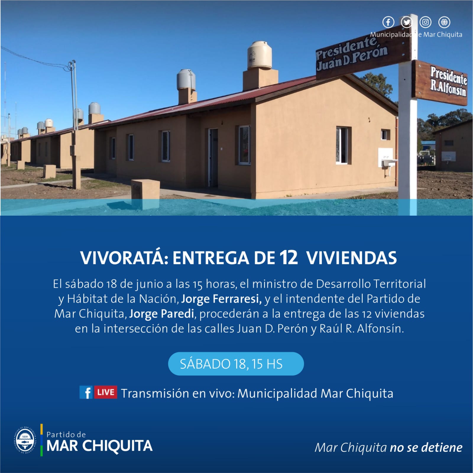 El intendente Paredi y el ministro Ferraresi entregarán las 12 viviendas de Vivoratá
