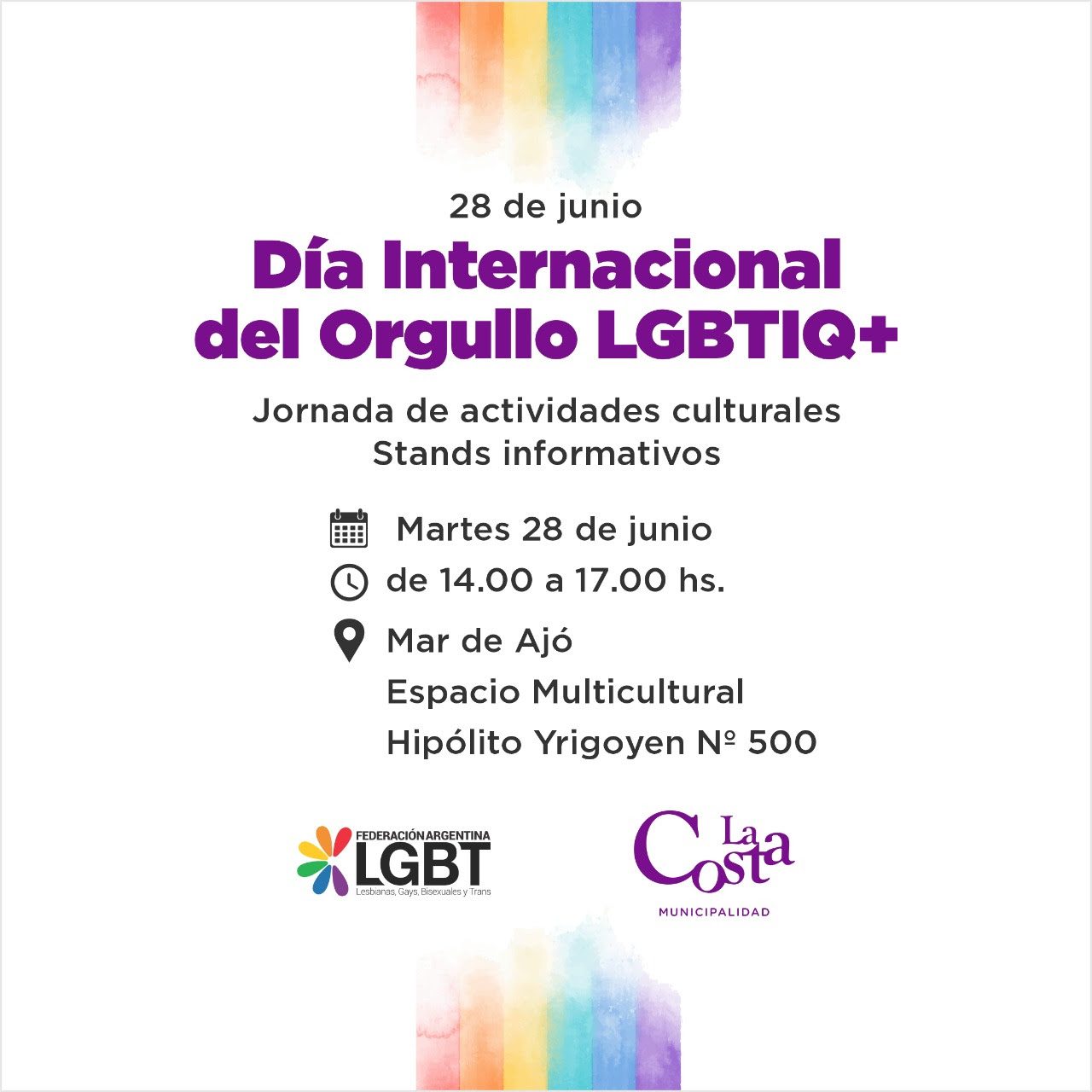La Costa: Hoy se realizará una jornada de actividades culturales por el Día Internacional del Orgullo LGBTIQ+