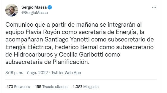 Sergio Massa presento a Flavia Royón como su Secretaria de Energia.