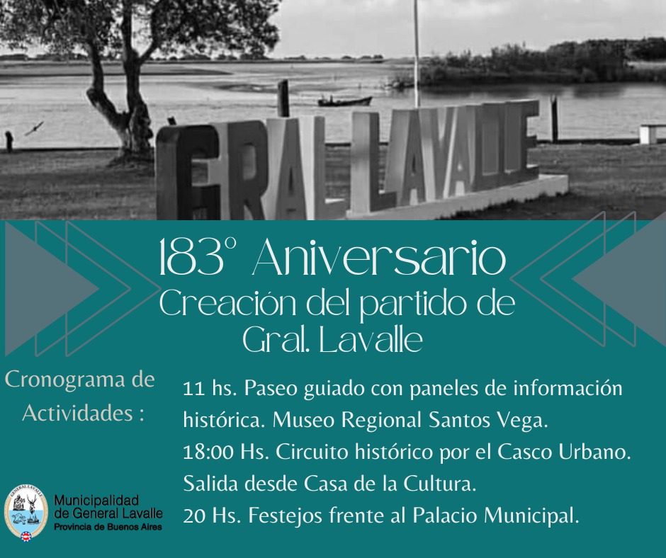 Mañana 20 de diciembre habrá festejos por el 183° Aniversario Creación del Partido de Ajó