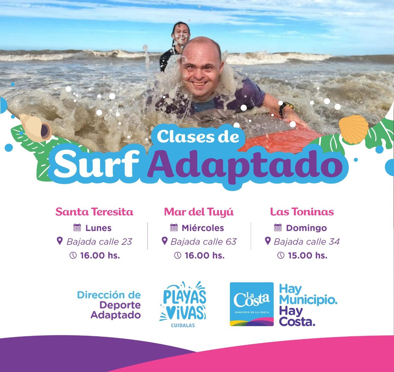 La Municipalidad de La Costa ofrece clases gratuitas de Surf Adaptado
