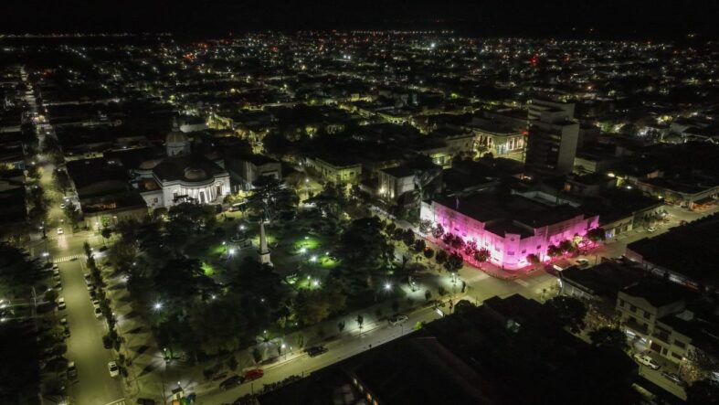 Dolores: La Municipalidad se ilumina de rosa para concientizar sobre la vacunación