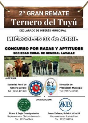 Lavalle: El 30 de abril se realizará el 2do. Concurso “Terneros del Tuyú” con remate y exposición de animales